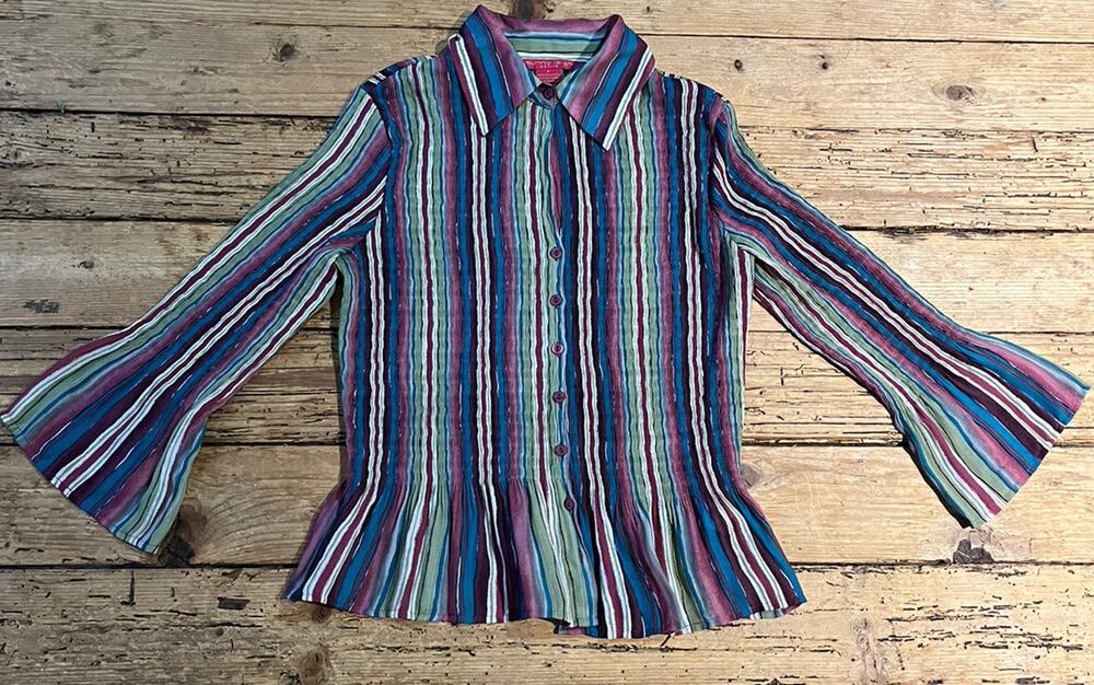 Sunny Leigh Womens Size S Multicolor Smocked Buttoun-up Blouse NWOT